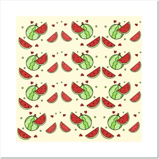 Watermelons and hearts pattern Posters and Art